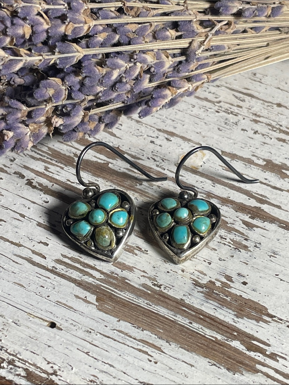 VTG Barse Turquoise Heart 925 Sterling Silver Dangle Earrings